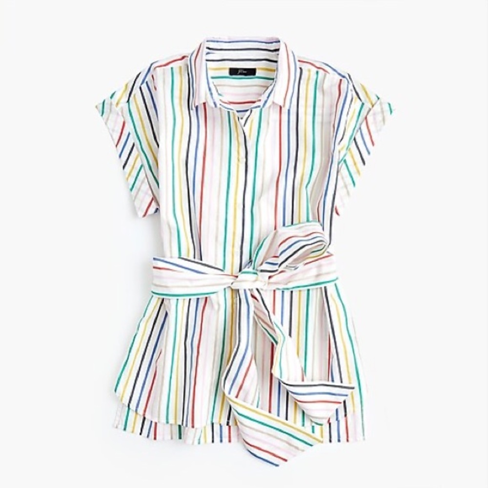 NWT Petite button-front tie-waist top in rainbow